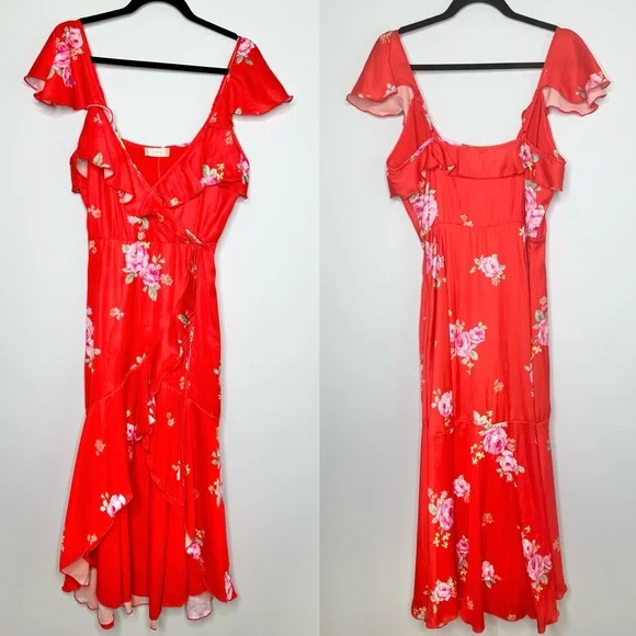 NWT Altar’d State Red Floral Faux Wrap Midi Dress - Picture 3 of 10